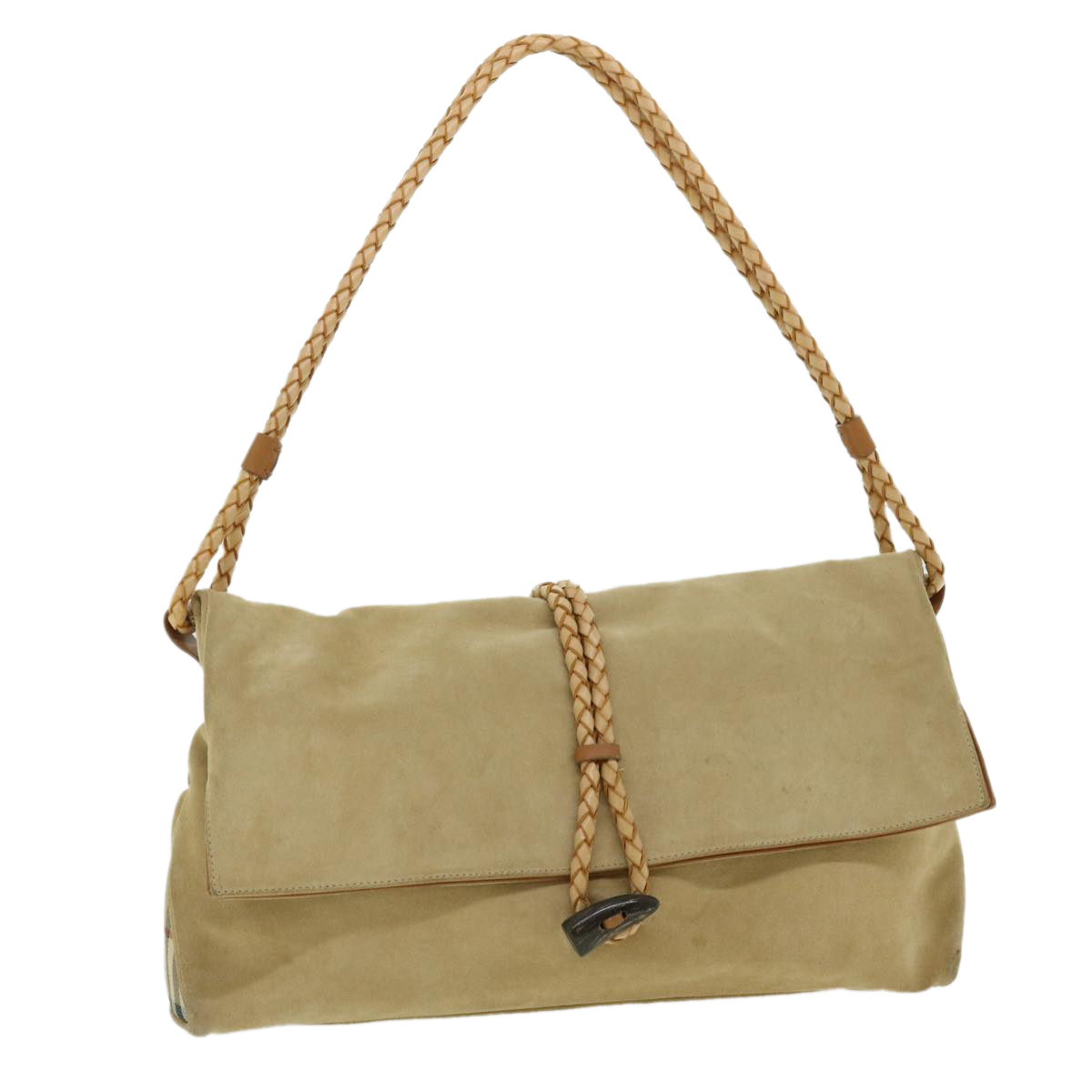 Burberry Nova Check Shoulder Bag Suede Beige Auth Ki2646